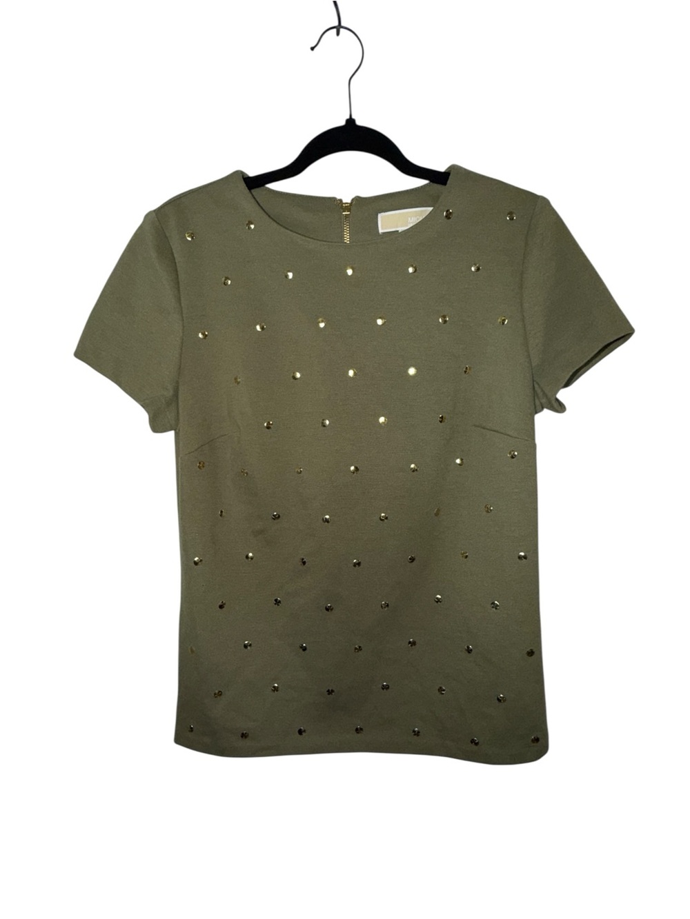 MICHAEL Michael Kors Olive Green Short Sleeve Top with Gold Studs